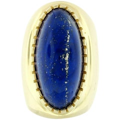 Vintage 18 Karat Gold Large GIA Oval Cabochon Lapis Lazuli Wide Statement Ring