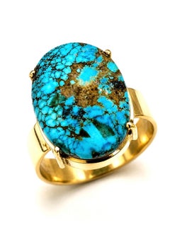 Vintage 18 Karat Gold Large Natural Turquoise Cabochon Statement Ring, 1970