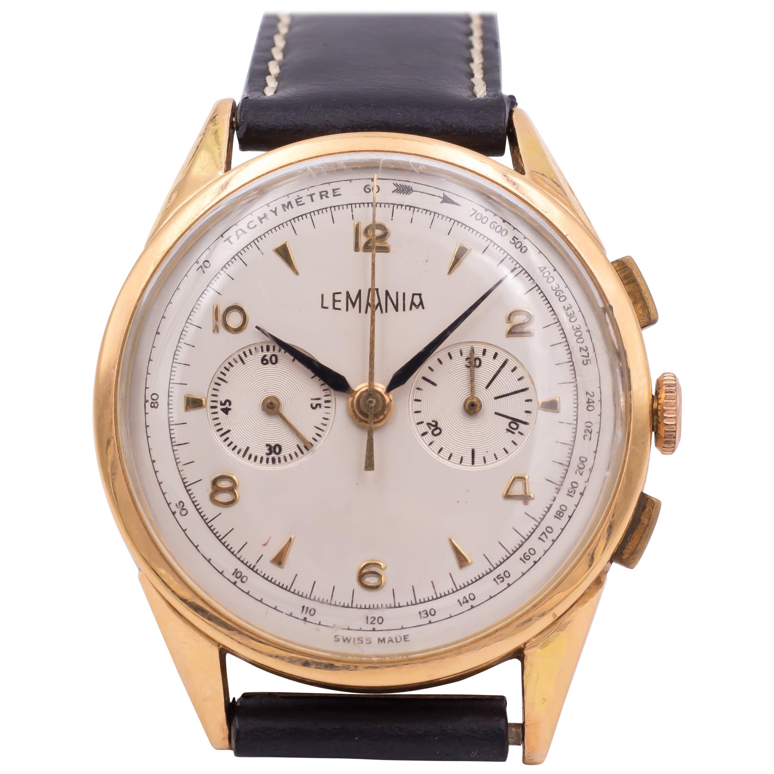 Vintage 18 Karat Gold Lemania Wristwatch, 1950s For Sale