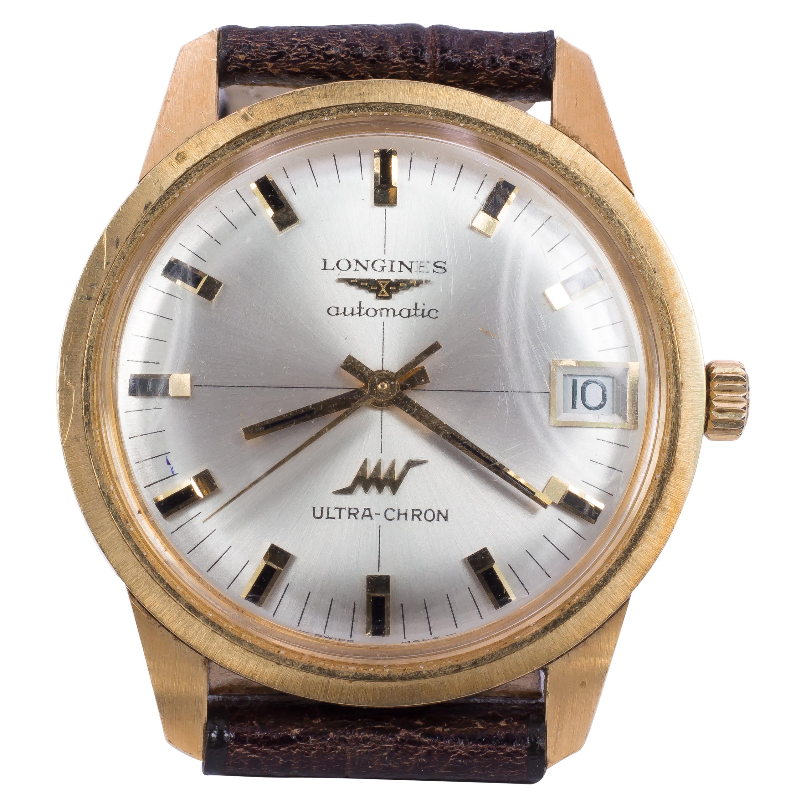 Vintage 18 Karat Gold Longines Ultra-Chron Automatic Wrist Watch, 1970s For Sale