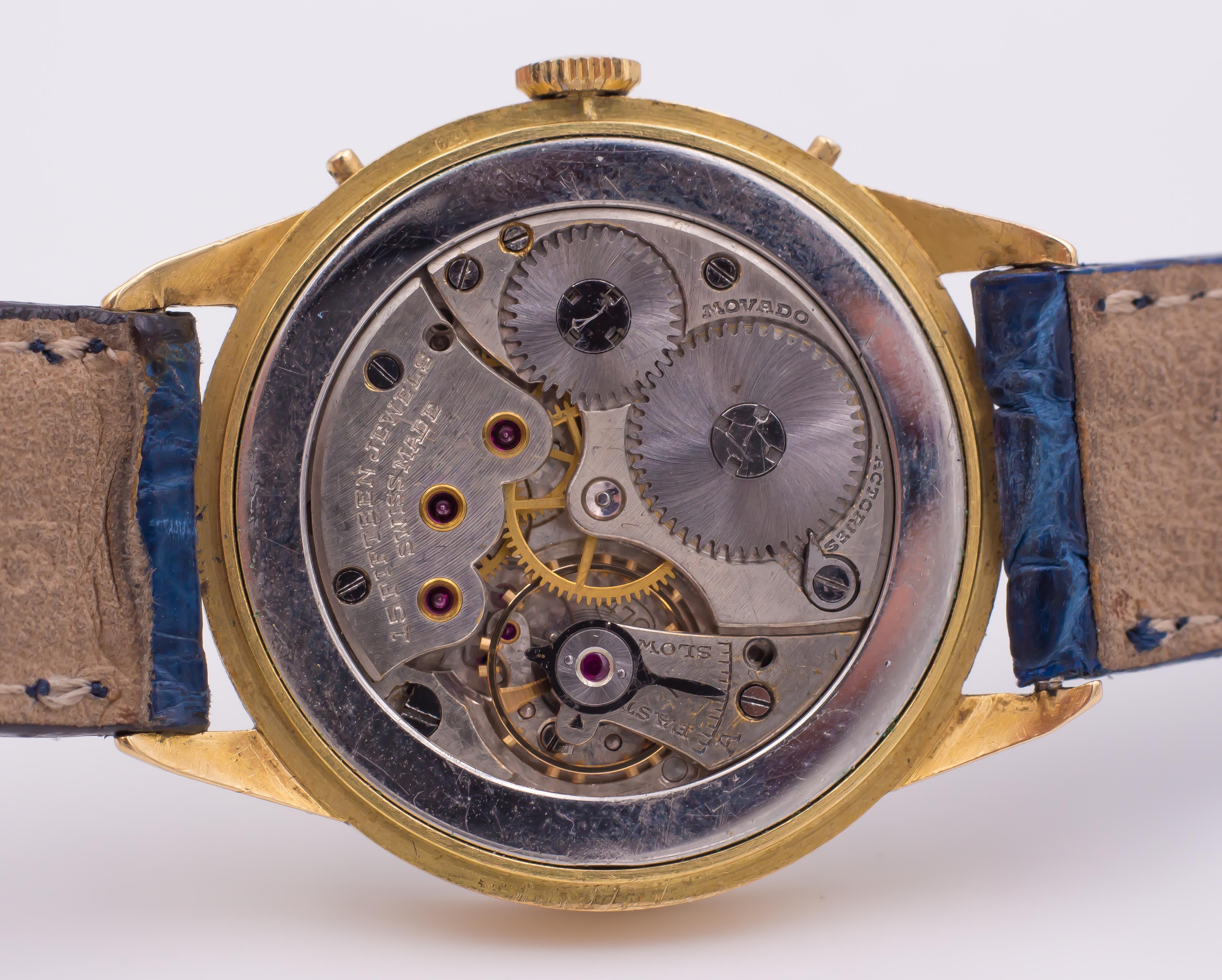 Vintage 18 Karat Gold Movado Calendar Wristwatch, 1950s For Sale 1