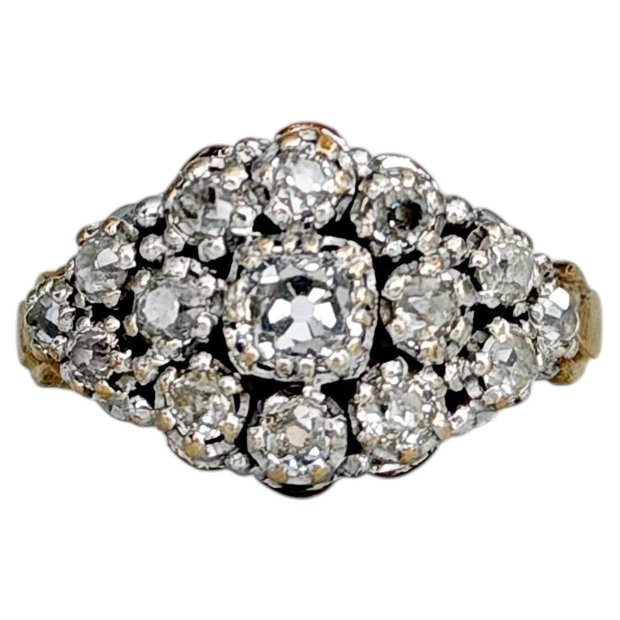 Vintage 18 Karat Gold Old Mine Cut Diamond Cluster Ring
