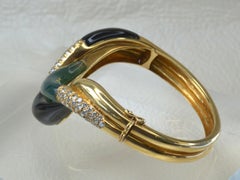 Vintage 18 Karat Gold, Onyx, Diamond and Jade Bracelet