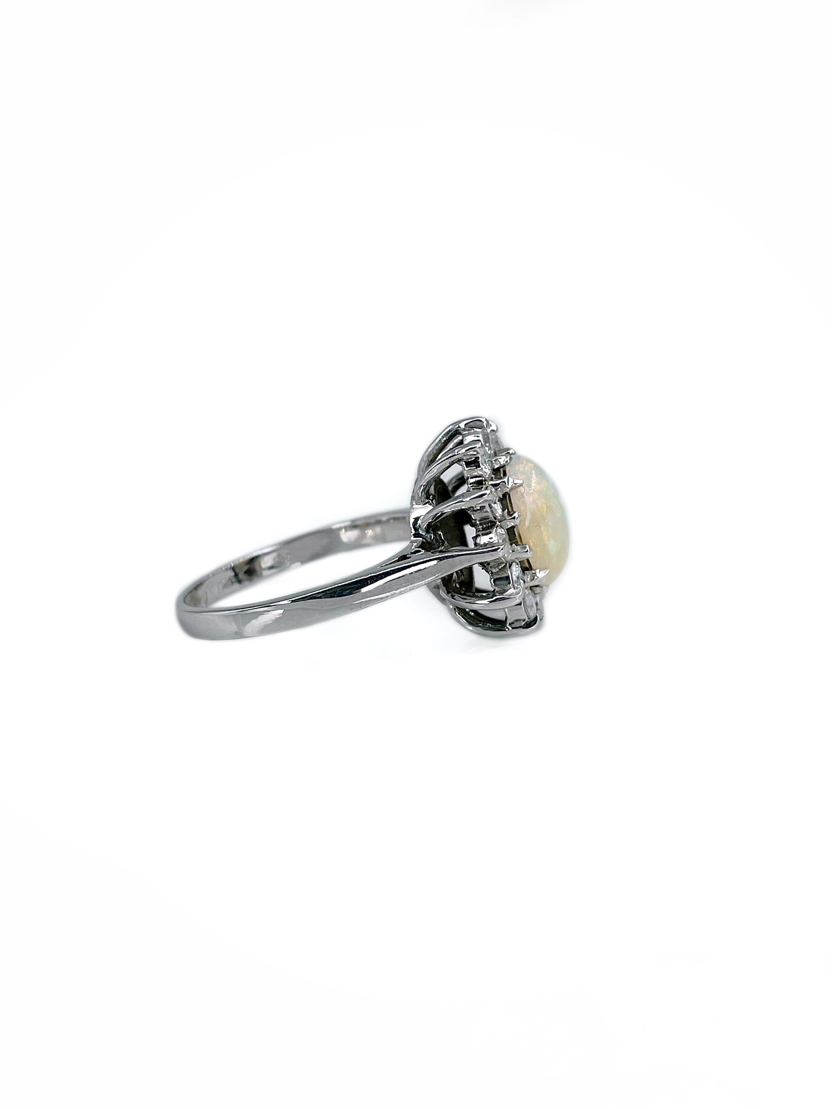 Modern Vintage 18 Karat Gold Opal 0.50 Carat Diamond Cluster Ring For Sale
