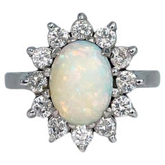 Bague grappe vintage en or 18 carats avec opale et diamants 0,50 carat