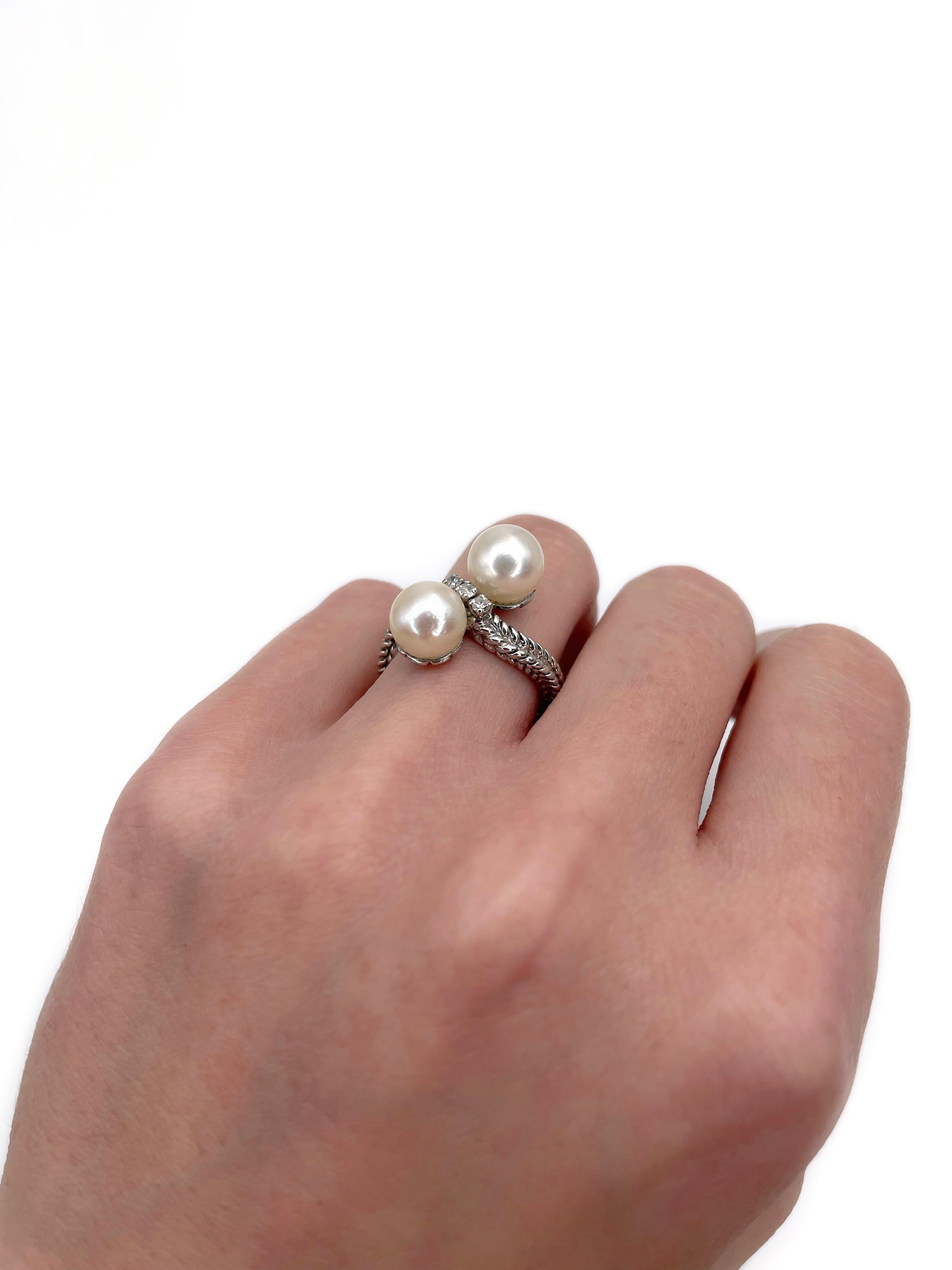 Vintage 18 Karat Gold Perle 0,11 Karat Diamant gedrehter Cocktail Ring (Moderne) im Angebot