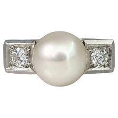 Anello d'epoca in oro 18 carati con perle e diamanti da 0,23 carati