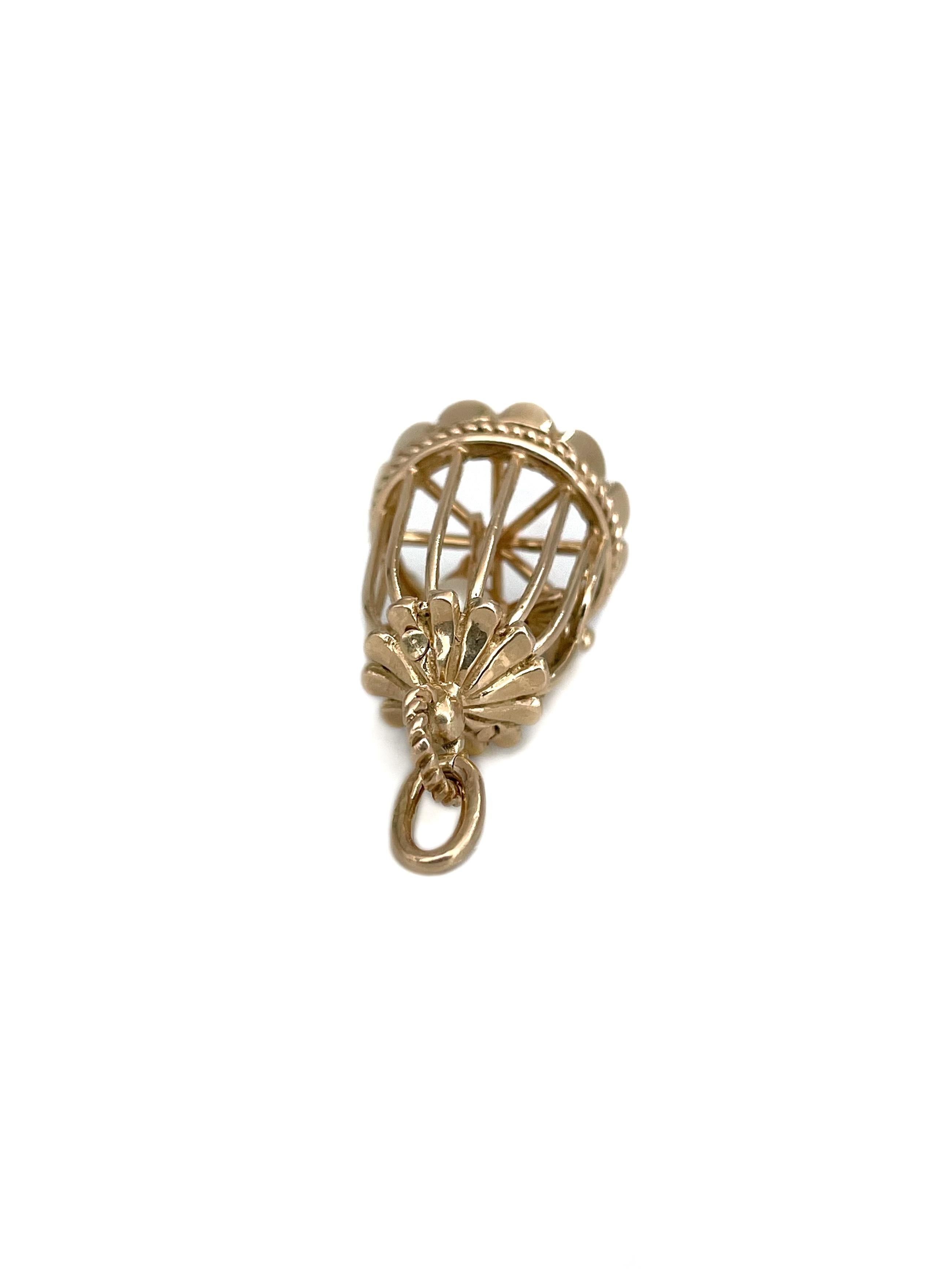Vintage 18 Karat Gold Perle Bird-in-a-cage Charm Anhänger im Zustand „Gut“ im Angebot in Vilnius, Vilniaus apskr.