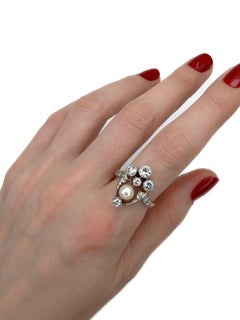 Vintage 18 Karat Gold Pearl Diamond Tiara Ring