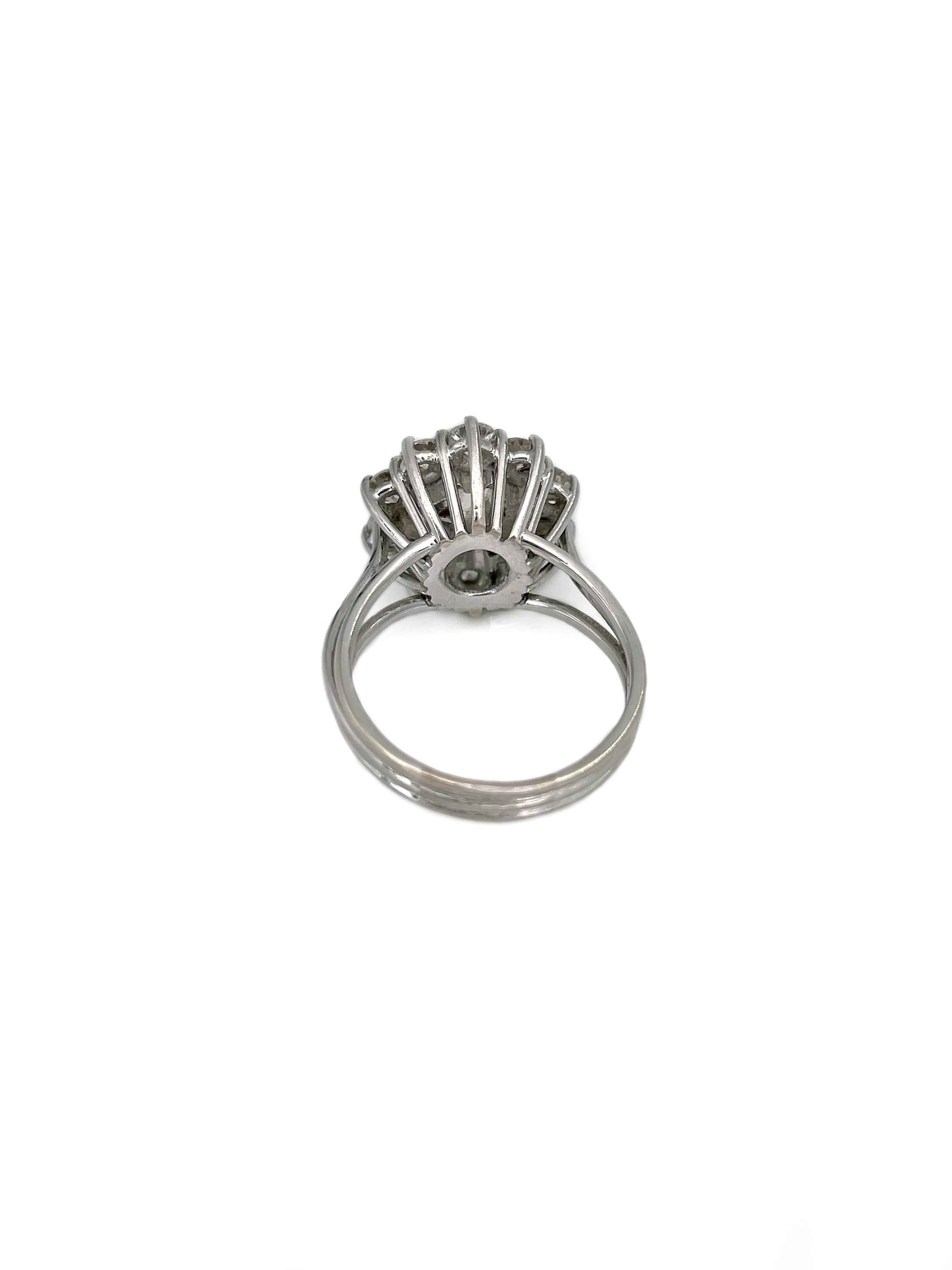 Bague vintage en or 18 carats avec perles TW et diamants de 1,00 carat Bon état - En vente à Vilnius, Vilniaus apskr.