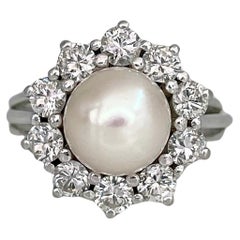Bague vintage en or 18 carats avec perles TW et diamants de 1,00 carat