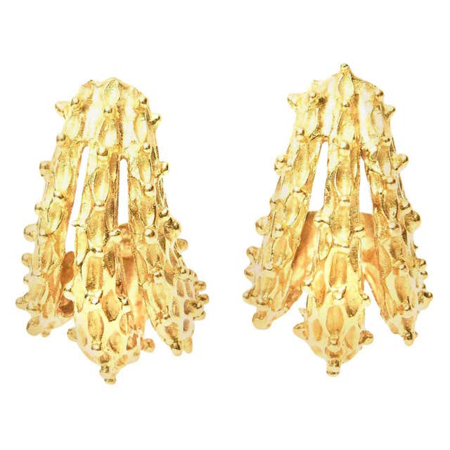 Vintage Gold Tone Texture Large Earrings For Sale at 1stDibs