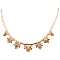 Vintage 18 Karat Gold, Ruby and Bead Necklace, 1960s Vintage 18 Karat Gold, Ruby and Bead Necklace, 1960s