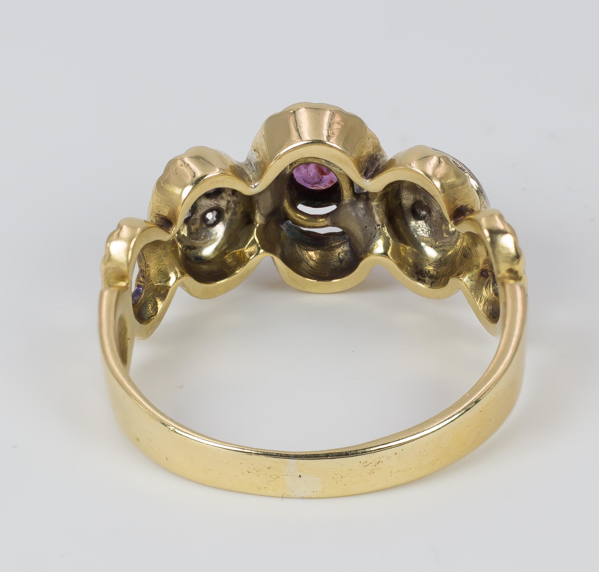 Women's Vintage 18 Karat Gold, Ruby and Diamond Ring, 1970s For Sale