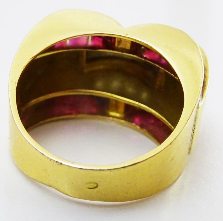 For Sale:   Vintage 18 karat Gold Ruby and Diamond Tank Ring 5