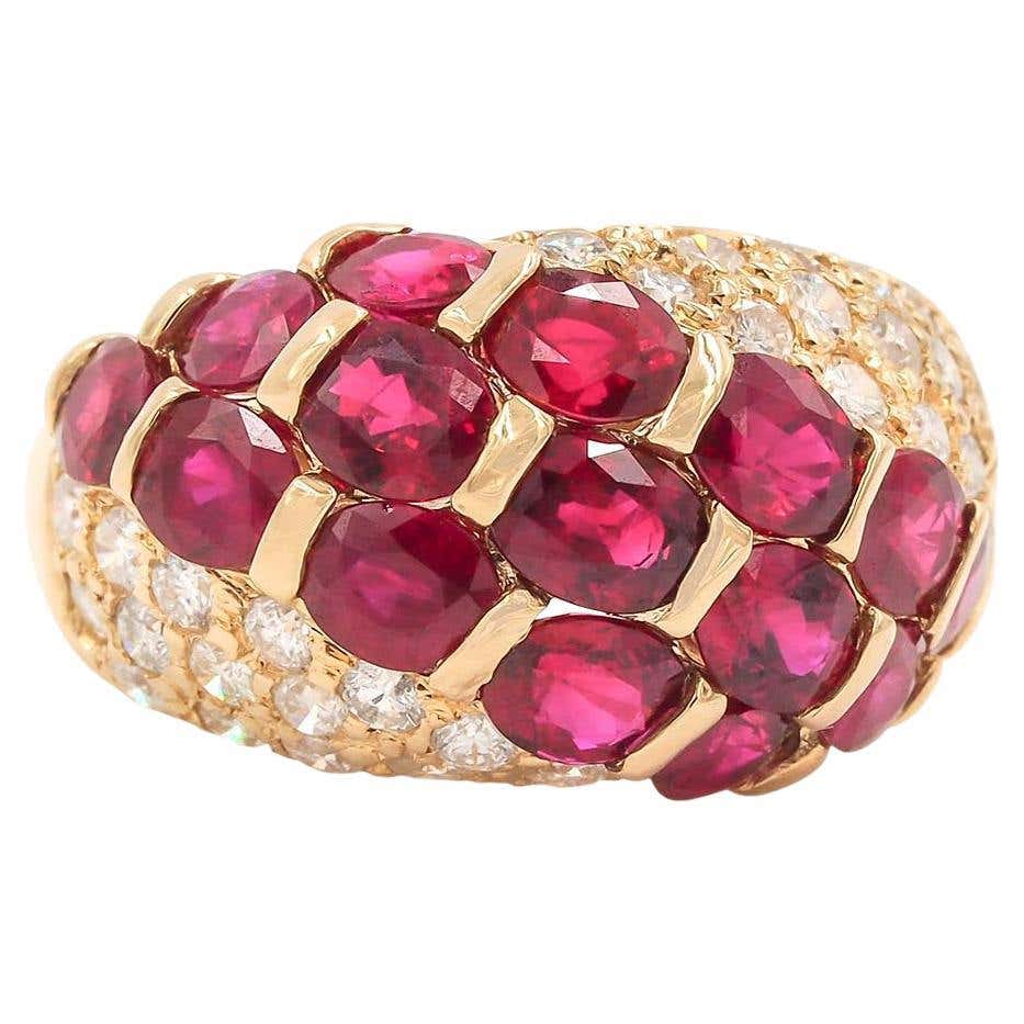 Vintage 18 Karat Gold Ruby and Diamond Dome Ring at 1stDibs