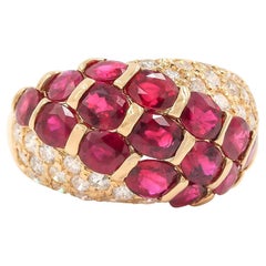 Vintage 18 Karat Gold Ruby & Diamond Dome Ring