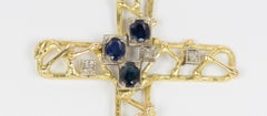 Vintage 18 Karat Gold, Sapphire and Diamond Crucifix Pendant, 1970s
