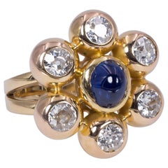 Vintage 18 Karat Gold, Sapphire and Diamond Ring, 1980s