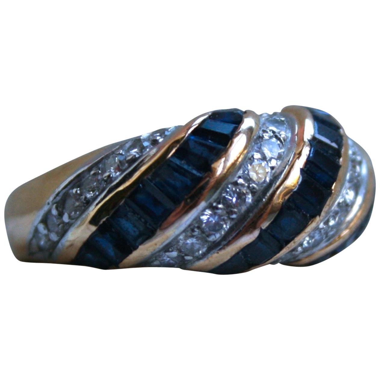 Vintage 18 Karat Gold Sapphire and Diamond Ring Wedding Band by Oscar Heyman
