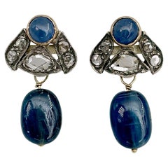 Orecchini vintage in oro 18 carati con zaffiro e diamante