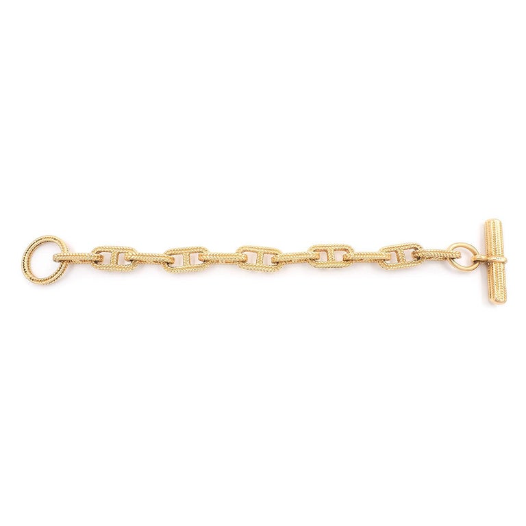 Modern Vintage 18 Karat Gold Textured Anchor Link Chain Bracelet with Toggle