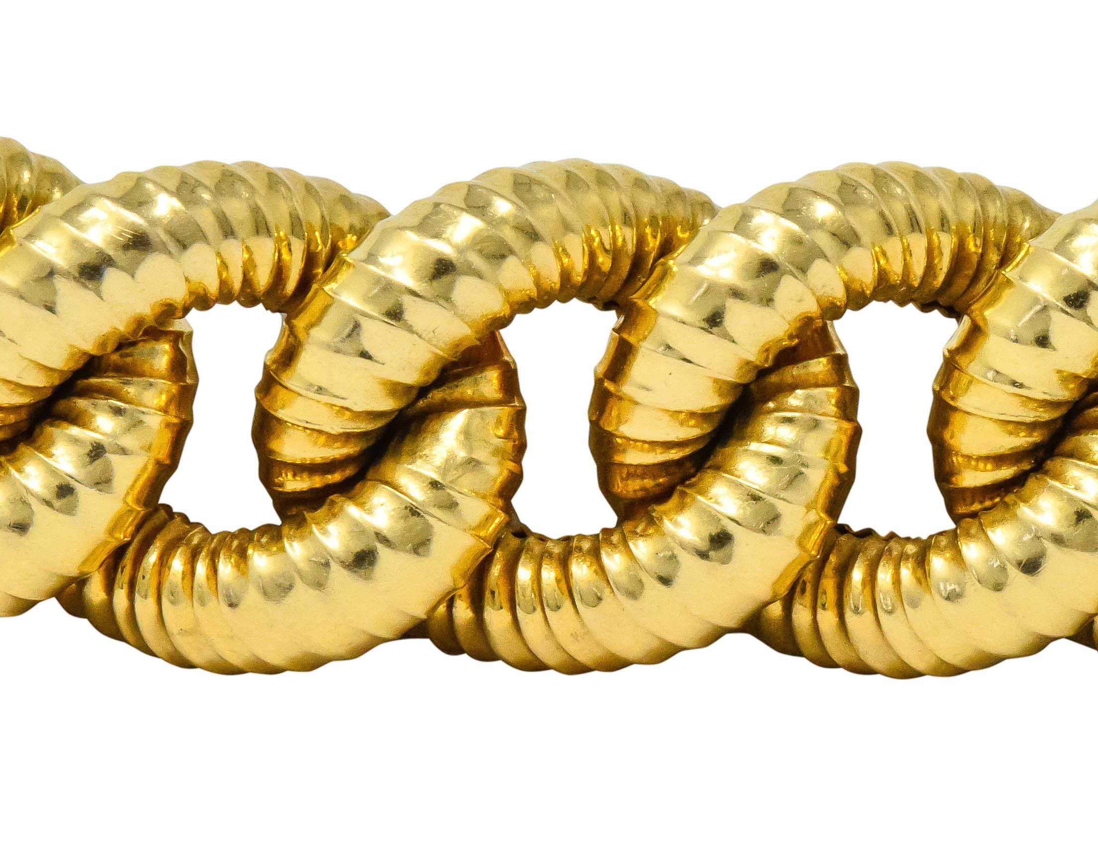 Vintage 18 Karat Gold Textured Curb Link Bracelet In Excellent Condition In Philadelphia, PA