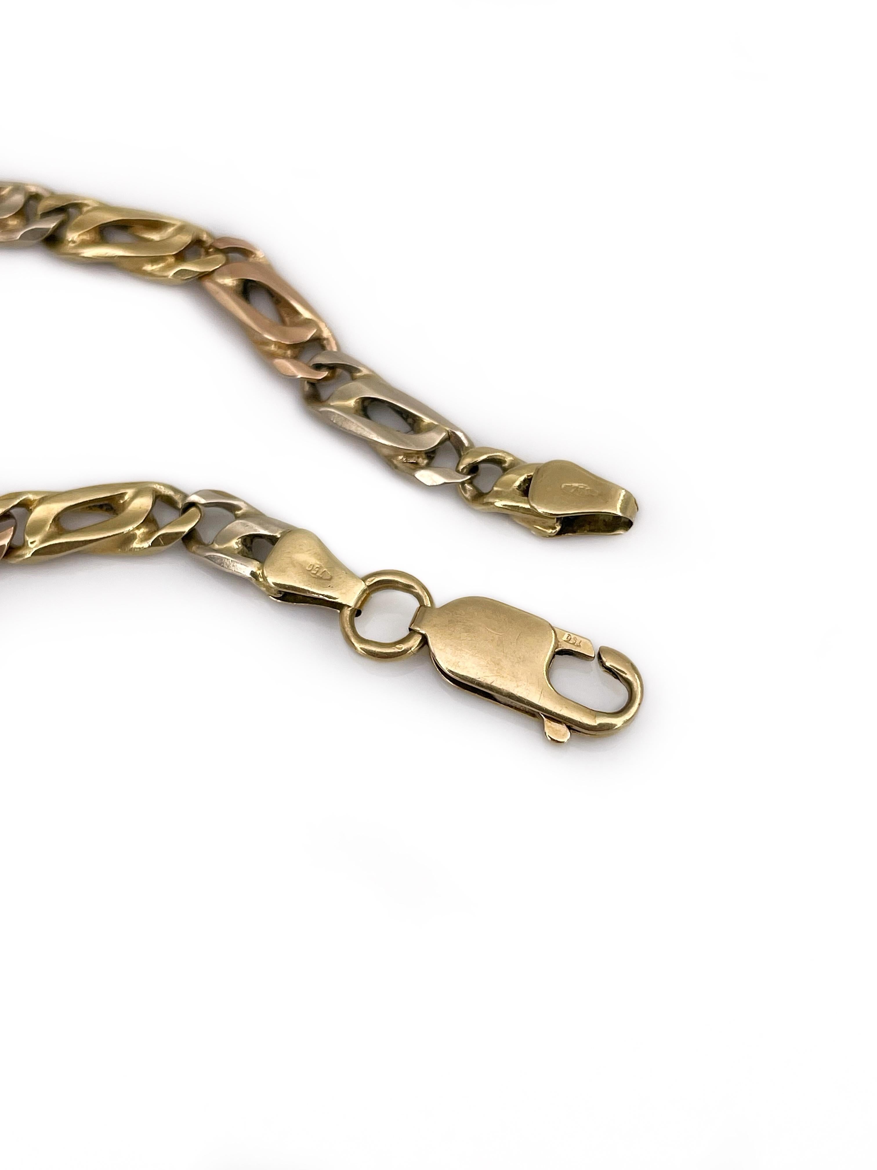 Modern Vintage 18 Karat Gold Tri Color Chain Link Bracelet For Sale