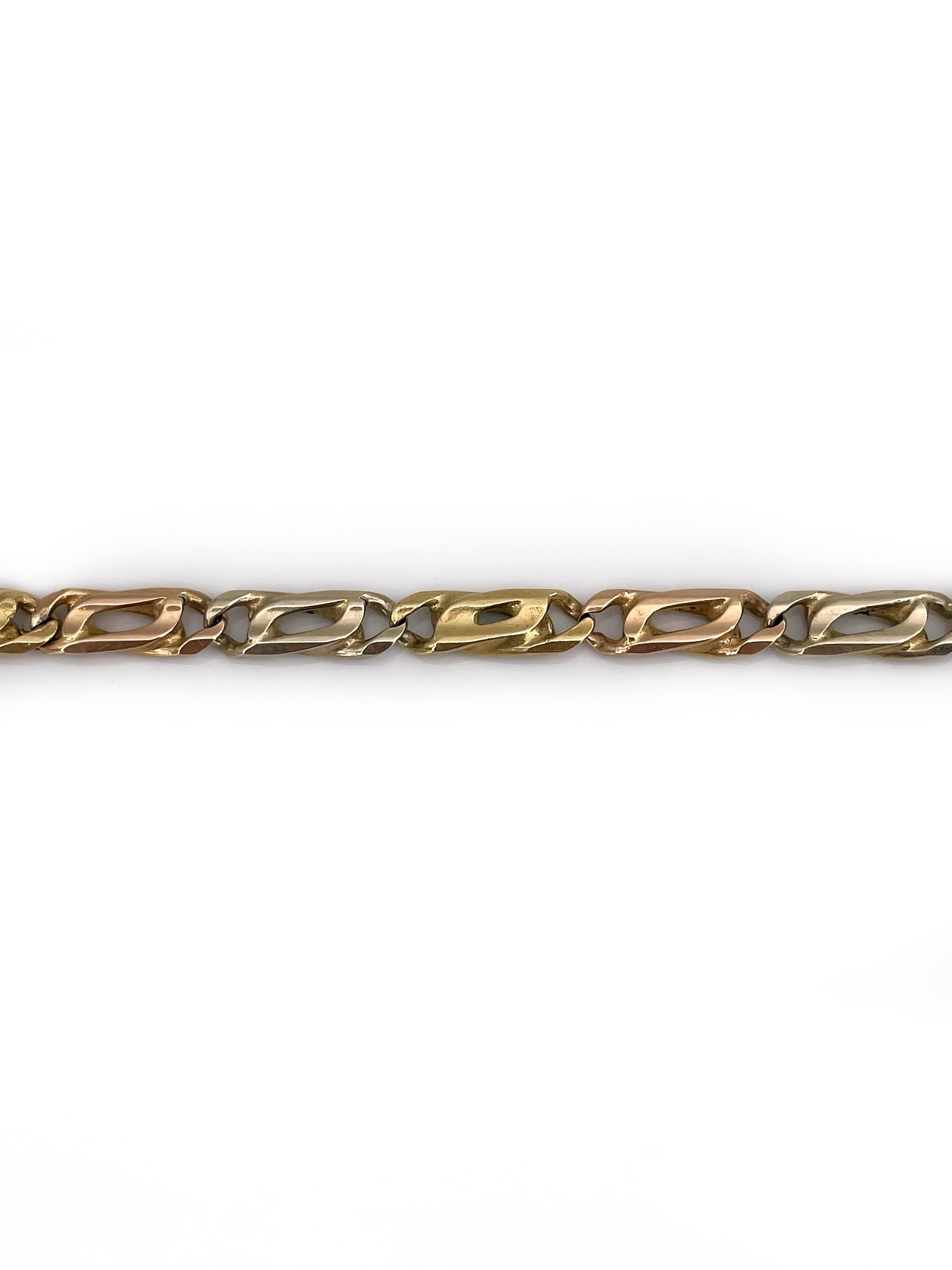 Vintage 18 Karat Gold Tri Color Chain Link Bracelet In Good Condition For Sale In Vilnius, LT