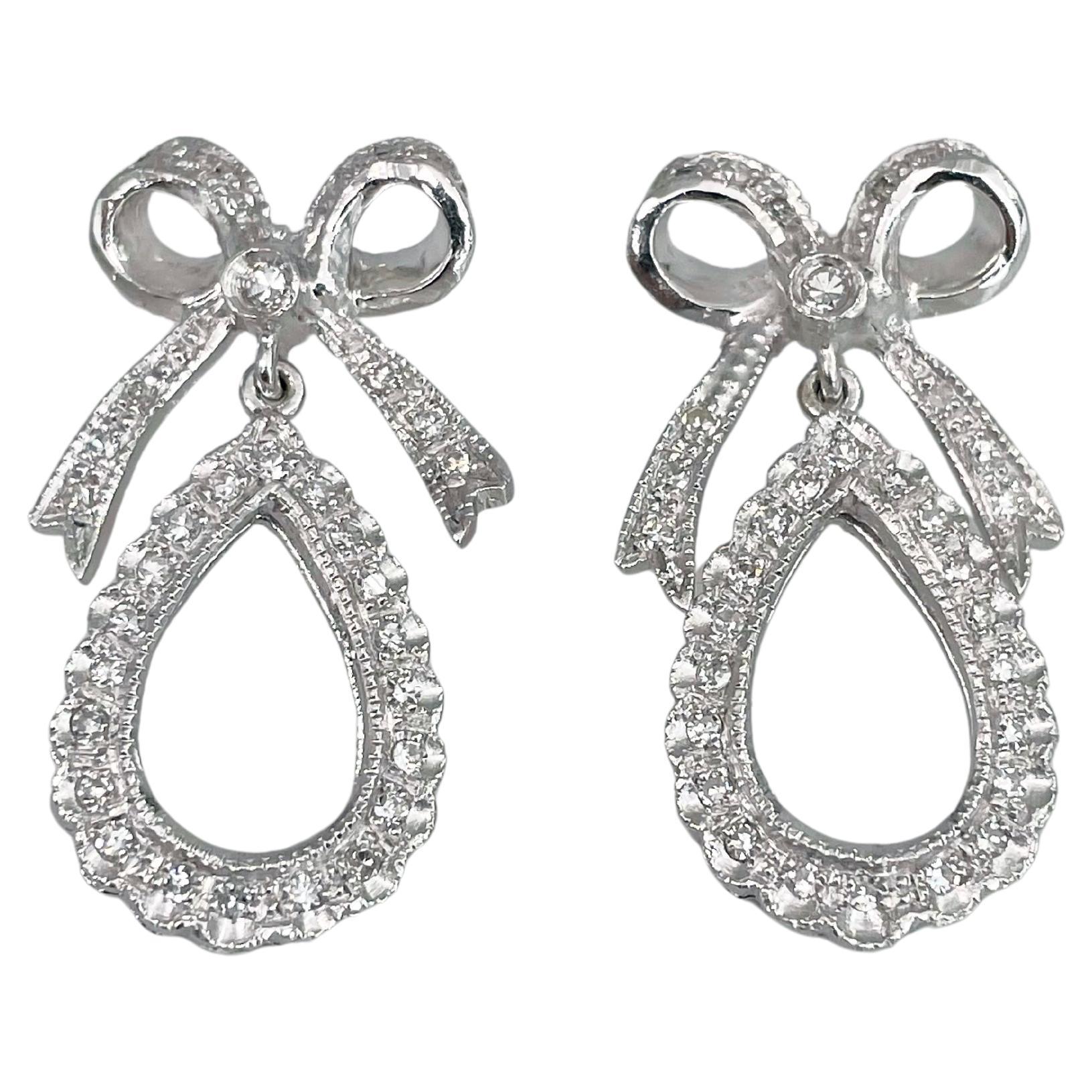 Vintage 18 Karat Gold TW ~0,70 Karat Diamant-Bogen Ohrstecker Drop Earrings im Angebot