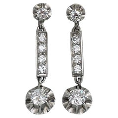 Vintage 18 Karat Gold TW 0.92 Carat Diamond Drop Stud Earrings