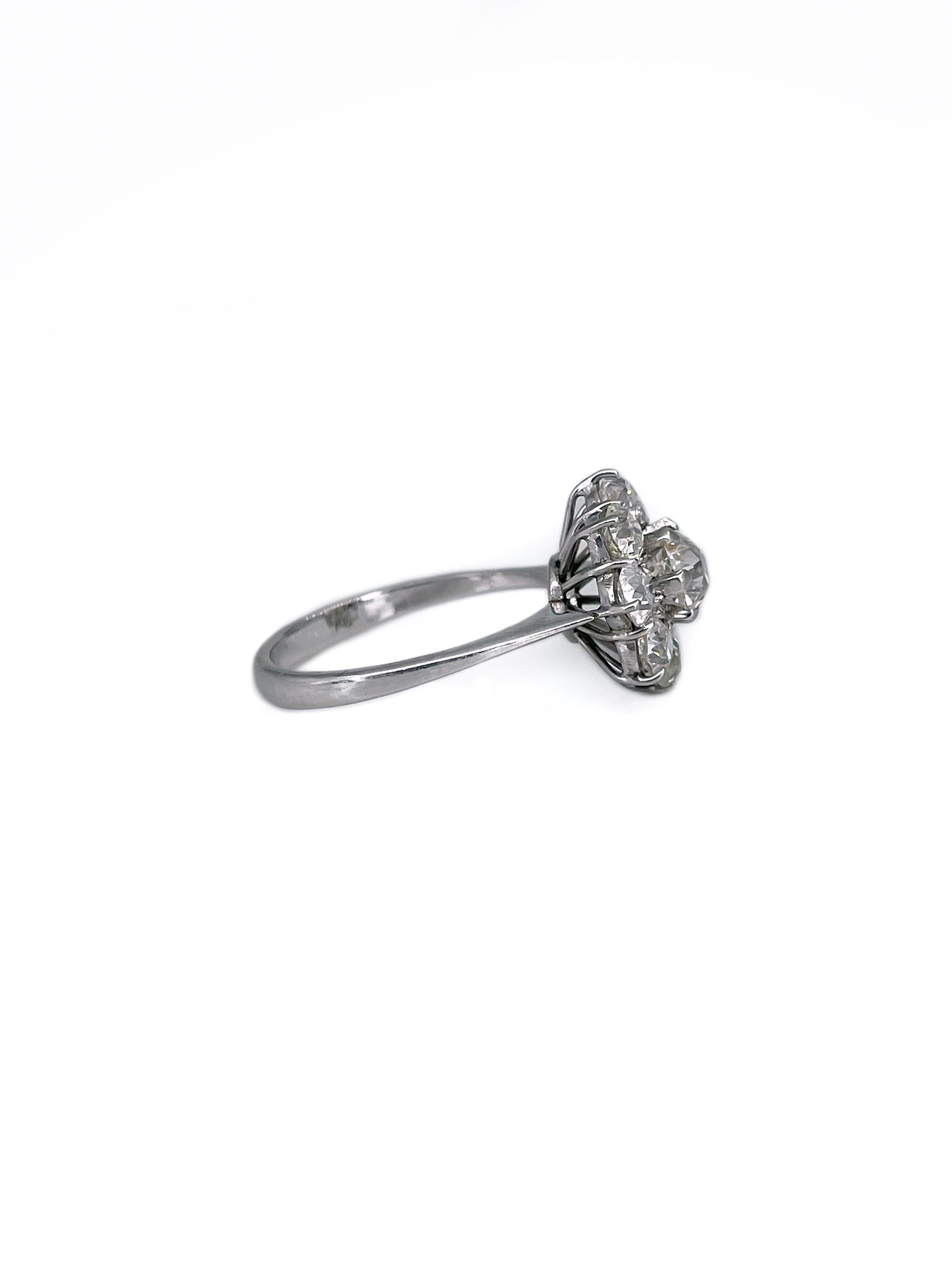 18 Karat Gold TW ~ 1,85 Karat Diamant-Cluster-Ring mit alteuropäischem Minenschliff (Viktorianisch)
