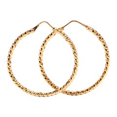 Vintage 18 Karat Gold Twist Hoop Earrings