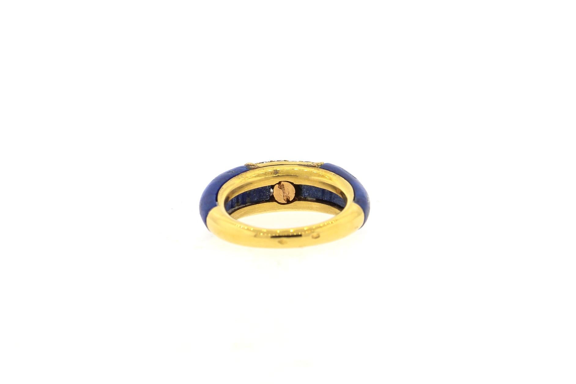 Vintage 18k yellow gold green lapis and diamond ring by Van Cleef & Arpels circa 1970. The ring design is what they called the “Philippines” collection, and they were made in all sorts of colorful hard stones, such as agate, tigers eye and