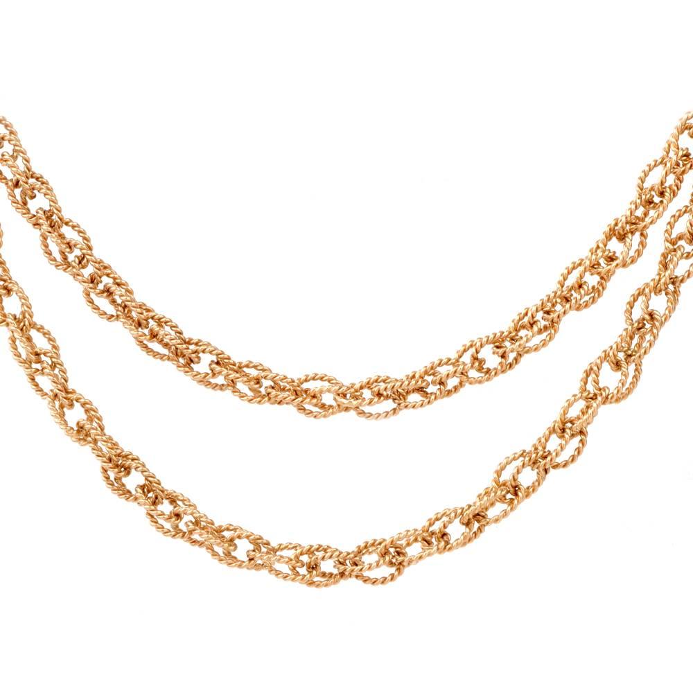 Women's or Men's Vintage 18 Karat Gold Wheat Link Chain Necklace