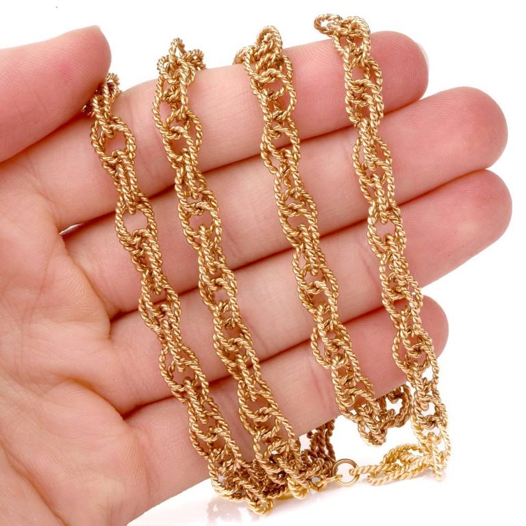 Vintage 18 Karat Gold Wheat Link Chain Necklace For Sale at 1stDibs