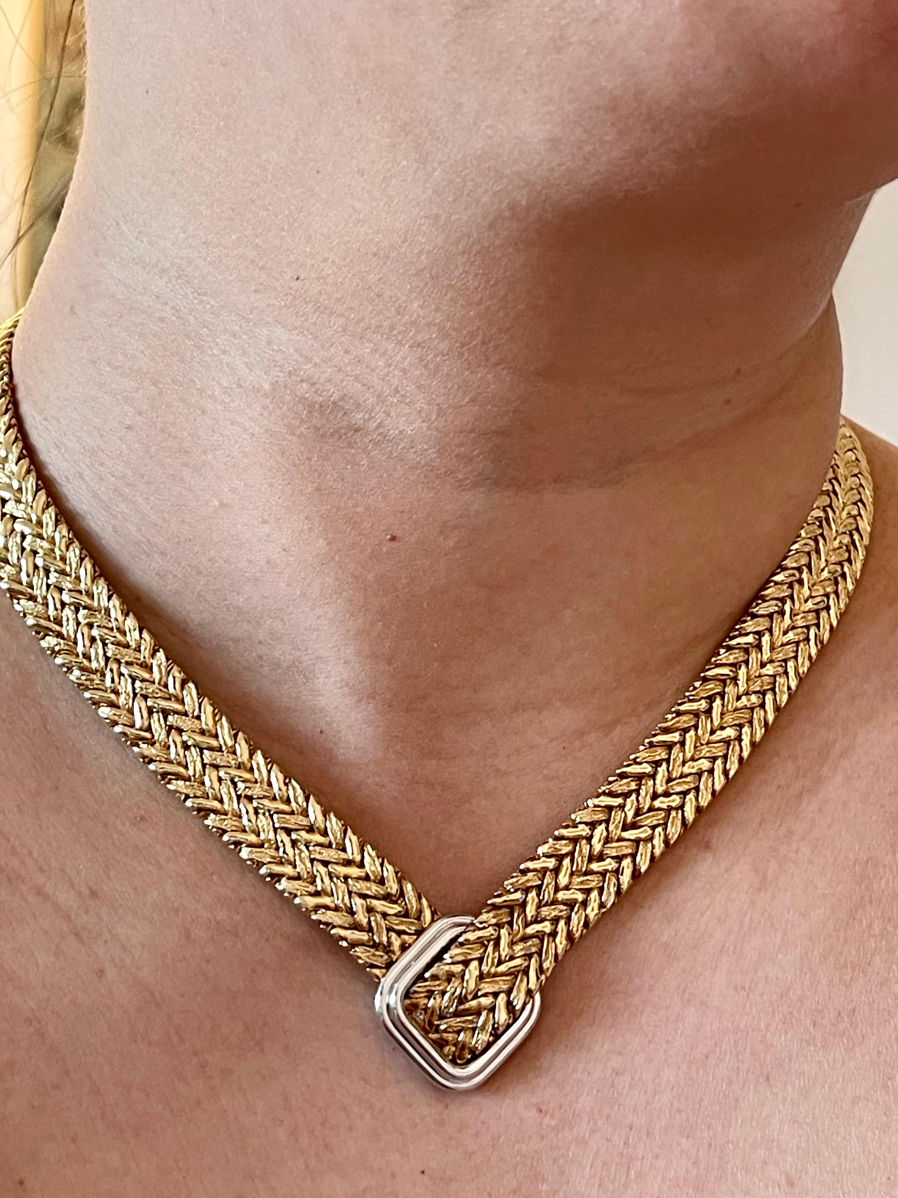 Modern Vintage 18 Karat Gold Woven Necklace and Earring Set by Georges L’Enfant