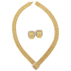 Georges L'Enfant, collier et boucles d'oreilles tressés vintage en or 18 carats