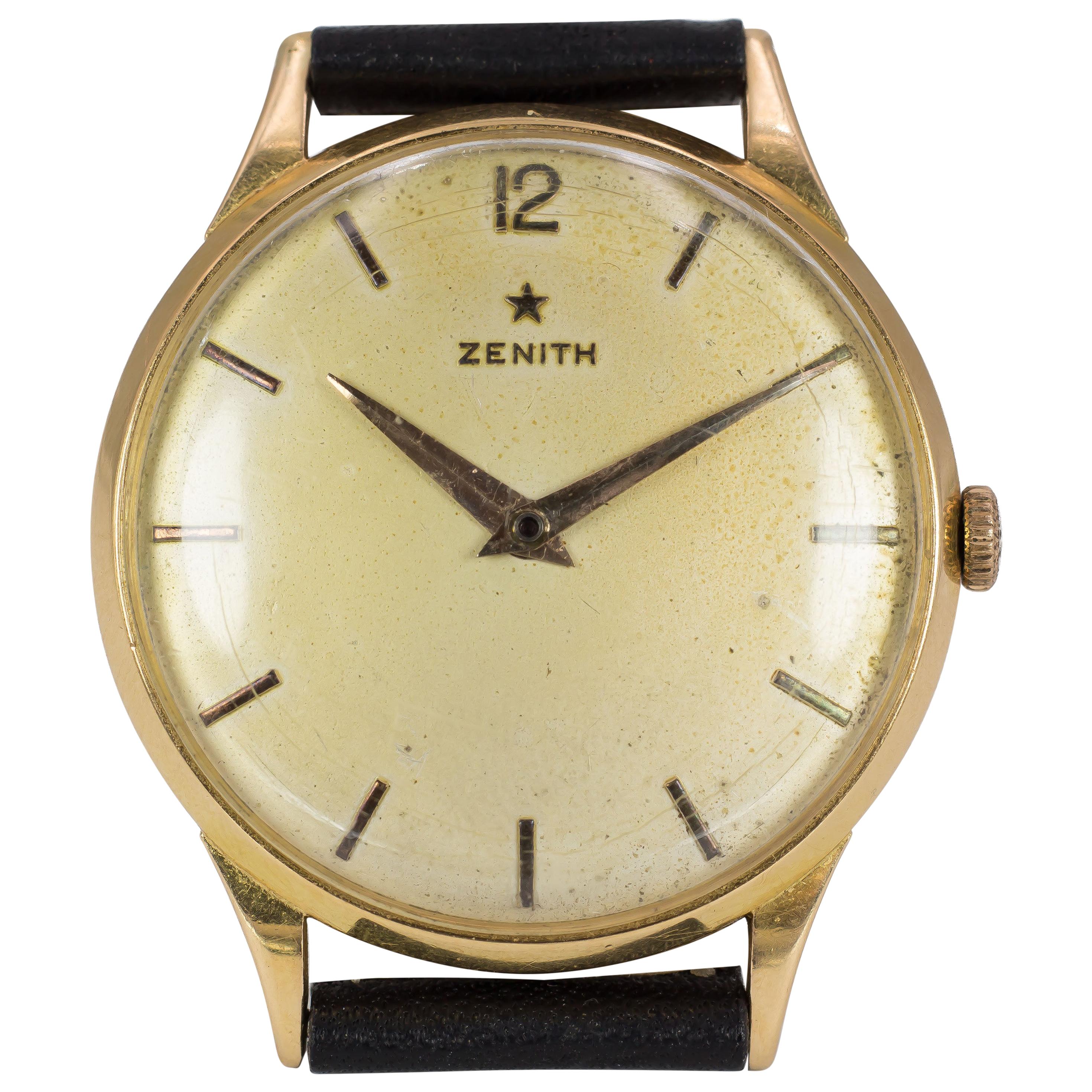Vintage 18 Karat Gold Zenith Wristwatch, 1950s For Sale