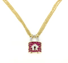 Vintage 18 Karat Lock and Key Ruby and Diamond Necklace