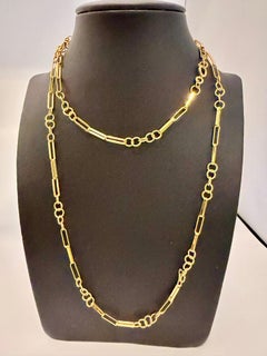 Vintage 18 Karat Paper Clip & Circles Gold Necklace/ Chain 22 Grams, 30" Long