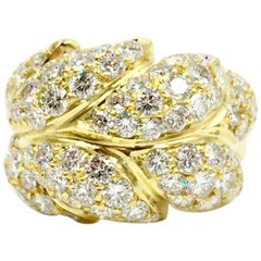Vintage 18 Karat Pavé Diamond Leaf Cocktail Ring 7.82 Carat Total Weight