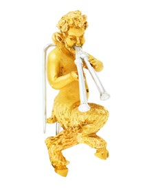 Vintage 18 Karat Two-Tone Gold Dancing Satyr Mythological Antique Pendant Brooch