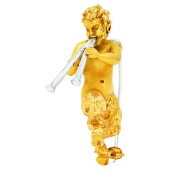 Vintage 18 Karat Two-Tone Gold Dancing Satyr Mythological Antique Pendant Brooch