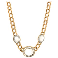 Vintage 18 Karat Two-Tone Gold Moonstone and Diamond Chain Necklace