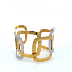 Vintage 18 Karat Two Tone Gold Wide Openwork Geometric Cuff Bracelet