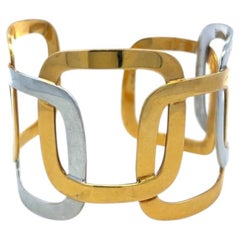 Vintage 18 Karat Two Tone Gold Wide Openwork Geometric Cuff Bracelet