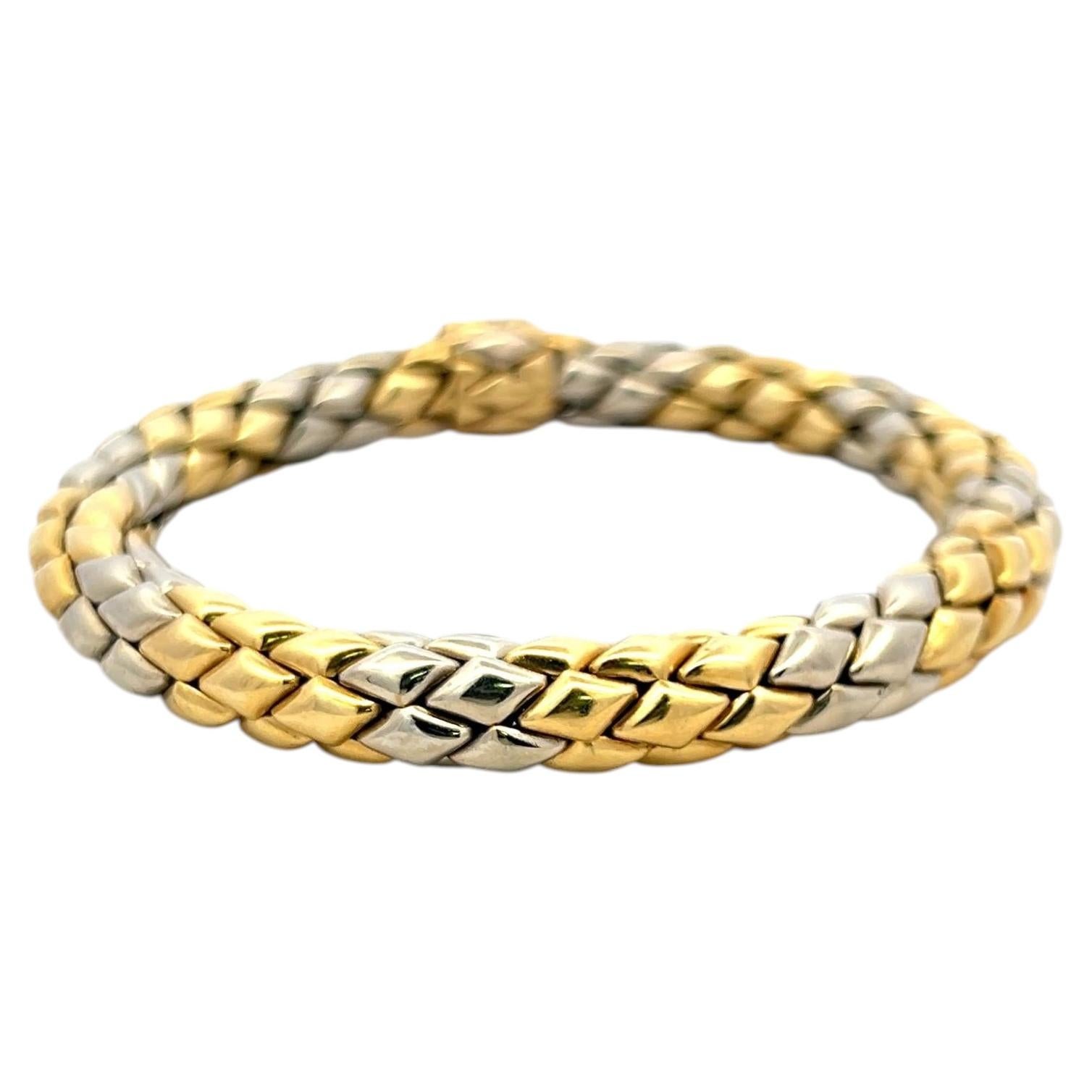 Vintage 18 Karat Two Tone Gold Woven Bracelet 8.25 Inch 35.3 Grams For Sale