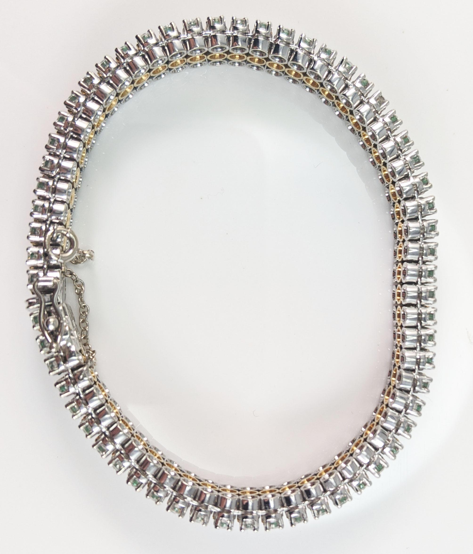 Vintage 18 Karat White and Yellow Gold Diamond Emerald Line Bracelet 1