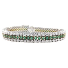 Vintage 18 Karat White and Yellow Gold Diamond Emerald Line Bracelet